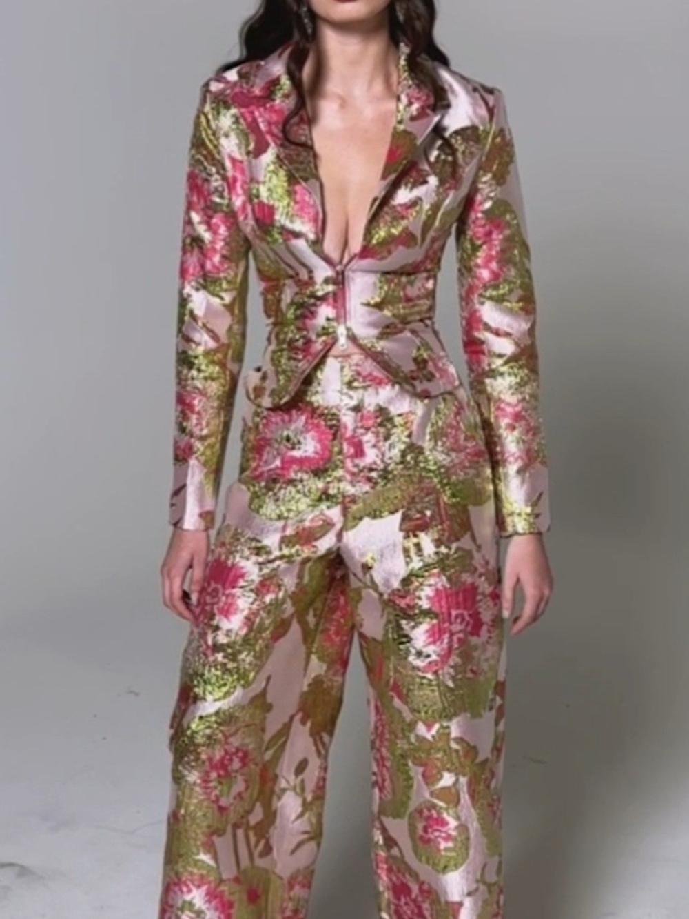 AKIRA Pink & Gold Floral Satin Pantsuit